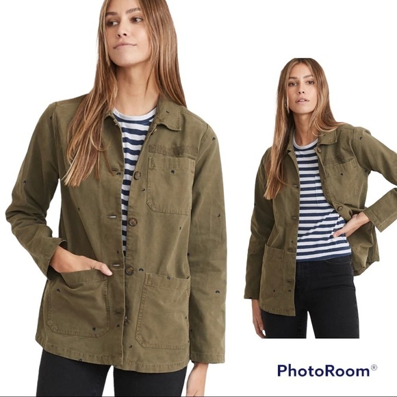Marine Layer Jackets & Blazers - Marine Layer Gracey Chore Coat Green Embroidered Size Medium 100% Organic Cotton